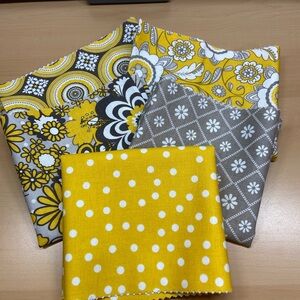 Yellow & Gray Floral and Polka Dot Fabric Bundle